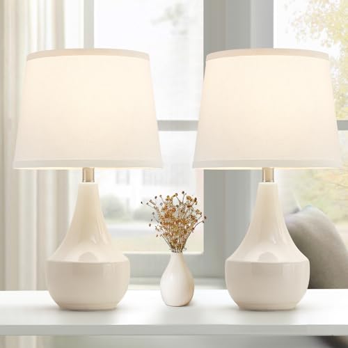 GyroVu 18" Table Lamp Set of 2, Ceramic Table Lamp Classic Beside Lamps Nightstand Lamp Modern Lamp for Living Room, Bedroom & Office Rocker Swtich Cream-LED Bulbs Included - Image 1