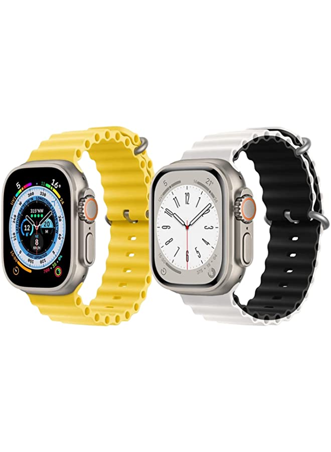 IAF Silicone Ocean Band Strap for Apple Watch Ultra 8 49mm Yellow Single Color Strap with White/Black Double Side Strap Set of 2