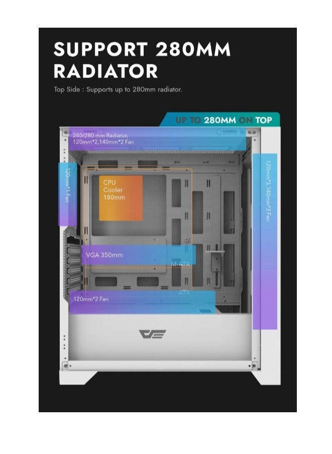 Darkflash DRX90 حافظة كمبيوتر ألعاب من الزجاج المقسى المغناطيسي القابل للفصل ATX/M-ATX/Mini-ITX مع مراوح ARGB مثبتة مسبقًا 4 * 120 مم، تدعم مشعات 360 مم، USB 3.0، 7 فتحات PCI - Image 5