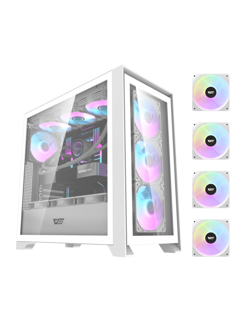Darkflash DRX90 حافظة كمبيوتر ألعاب من الزجاج المقسى المغناطيسي القابل للفصل ATX/M-ATX/Mini-ITX مع مراوح ARGB مثبتة مسبقًا 4 * 120 مم، تدعم مشعات 360 مم، USB 3.0، 7 فتحات PCI - Image 1
