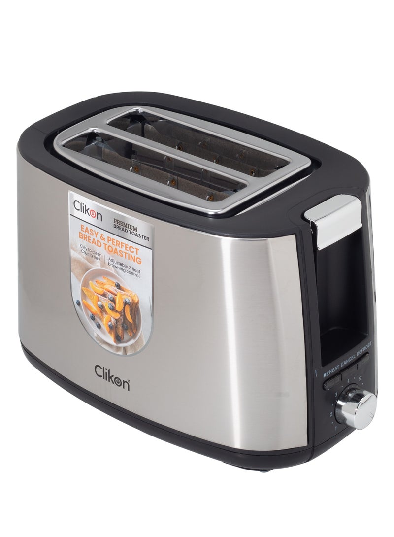 Clikon Premium Bread Toaster 2 Slice - Affordable, Variable Browning Controls, Auto Shut-Off, Removable Crumb Tray, and User-Friendly Kitchen Essential - Compact 2 Slice Toaster for Modern Kitchens 2 Slices 750 W CK2458 Silver/Black - Image 1