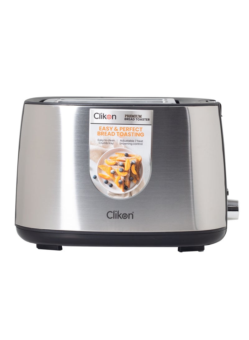 Clikon Premium Bread Toaster 2 Slice - Affordable, Variable Browning Controls, Auto Shut-Off, Removable Crumb Tray, and User-Friendly Kitchen Essential - Compact 2 Slice Toaster for Modern Kitchens 2 Slices 750 W CK2458 Silver/Black - Image 2