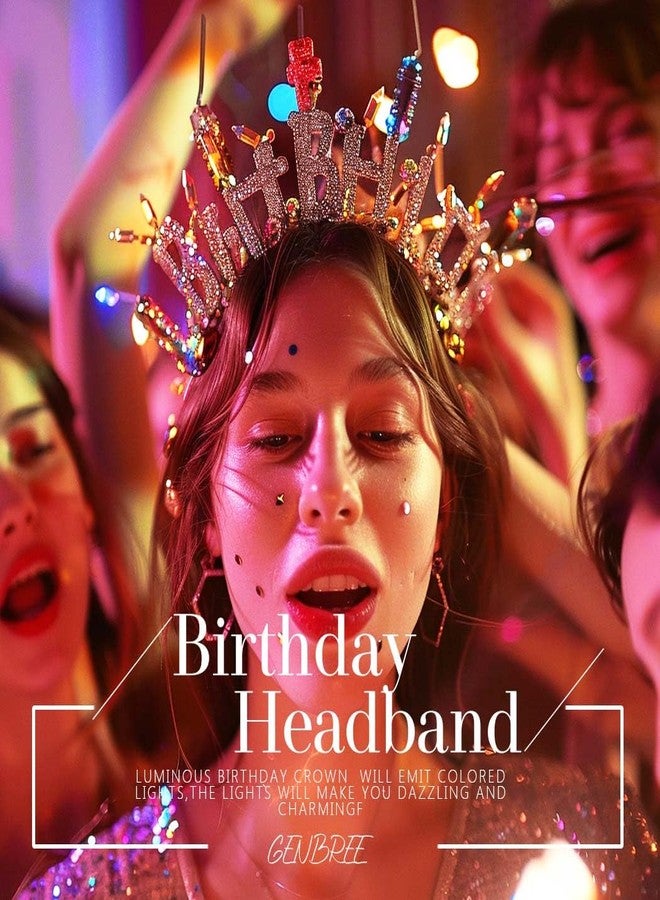 GENBREE Light Up Birthday Crown Headband Happy Birthday Hats Party Festival Hair Accessories for Women (2-Yellow, One Size) - Image 4