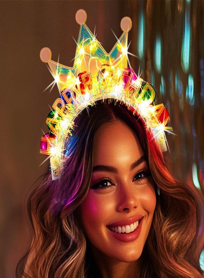 GENBREE Light Up Birthday Crown Headband Happy Birthday Hats Party Festival Hair Accessories for Women (2-Yellow, One Size) - Image 2