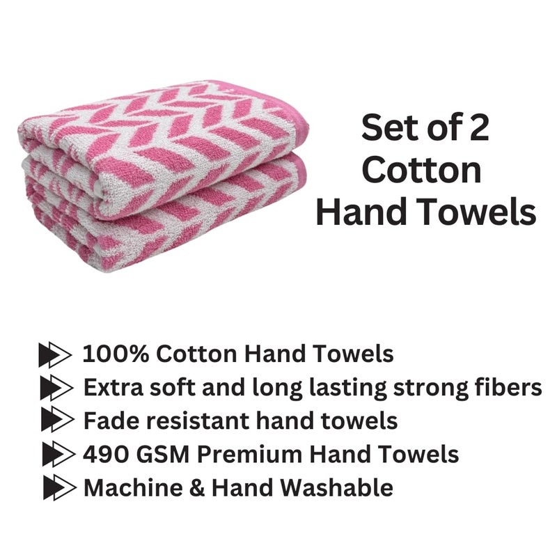 STAMIO Cotton 490 GSM Jacquard Hand Towel Set of 2, 40 X 60 cm for Men, Women, Home Use, Gym, Wash Basin. Sports, Workout | Soft, Absorbent, Quick Dry, Full Size Large | Pink - Image 2