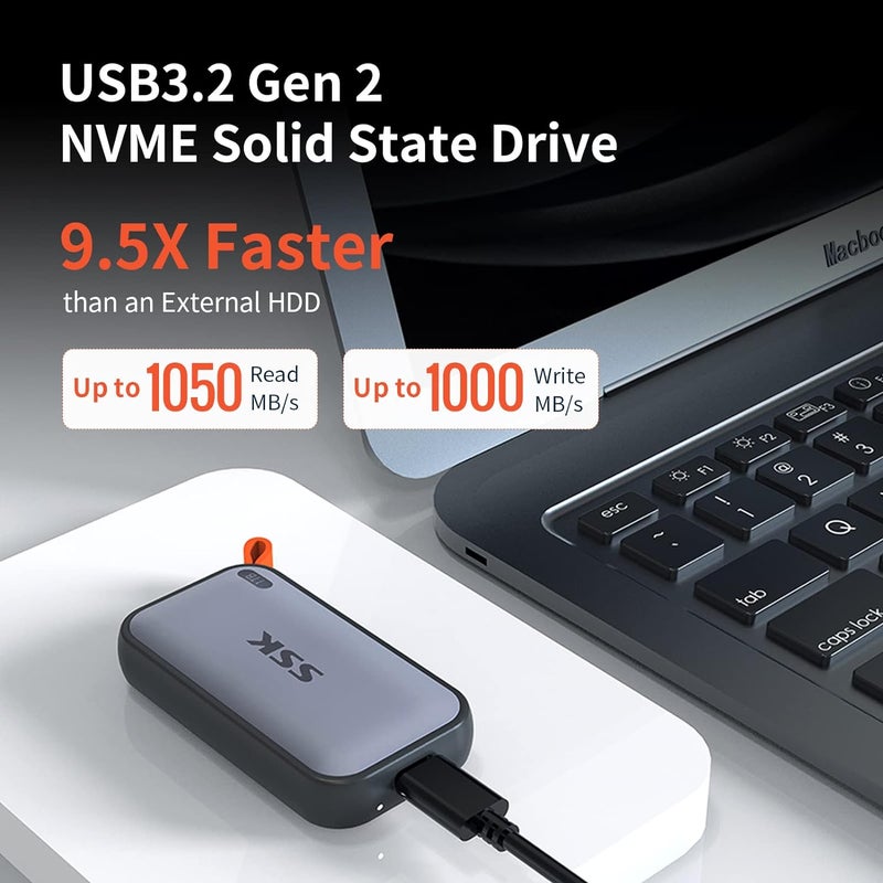 اس اس كي قرص NVME خارجي محمول بسعة 1 تيرابايت، سرعة نقل فائقة تصل إلى 1050 ميجابايت/ثانية، واجهة USB-C 3.2 Gen2، قرص صلب مناسب للهواتف الذكية من نوع USB-C، PS5، Xbox، الحواسيب المحمولة، Macbook/Pro/Air وغيرها - Image 2