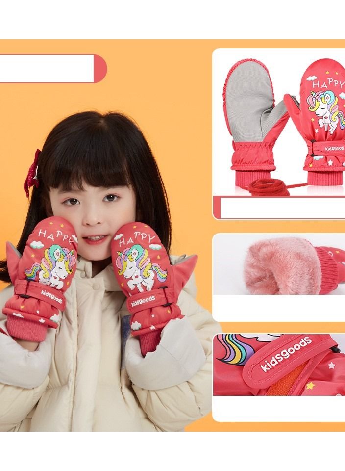 kidsgoods Outdoor Windproof And Plush Thickened Warm Keeping Cartoon Gloves For Children's Skiing In Winter