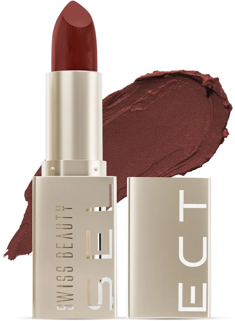 سويس بيوتي Swiss Beauty Select Crème Touch Hydrating Lipstick | With Vitamin E and Tea Tree Oil | High -shine finish | shade -  Brave Brown - 4 gm