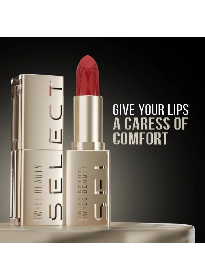 سويس بيوتي Swiss Beauty Select Crème Touch Hydrating Lipstick | With Vitamin E and Tea Tree Oil | High -shine finish | shade -  Brave Brown - 4 gm