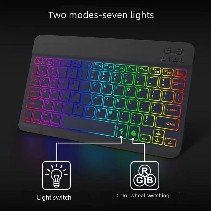 Wireless RGB Backlit Bluetooth Keyboard and Mouse Combo 10 inch gradient backlight keyboard luminous charging mouse-black set