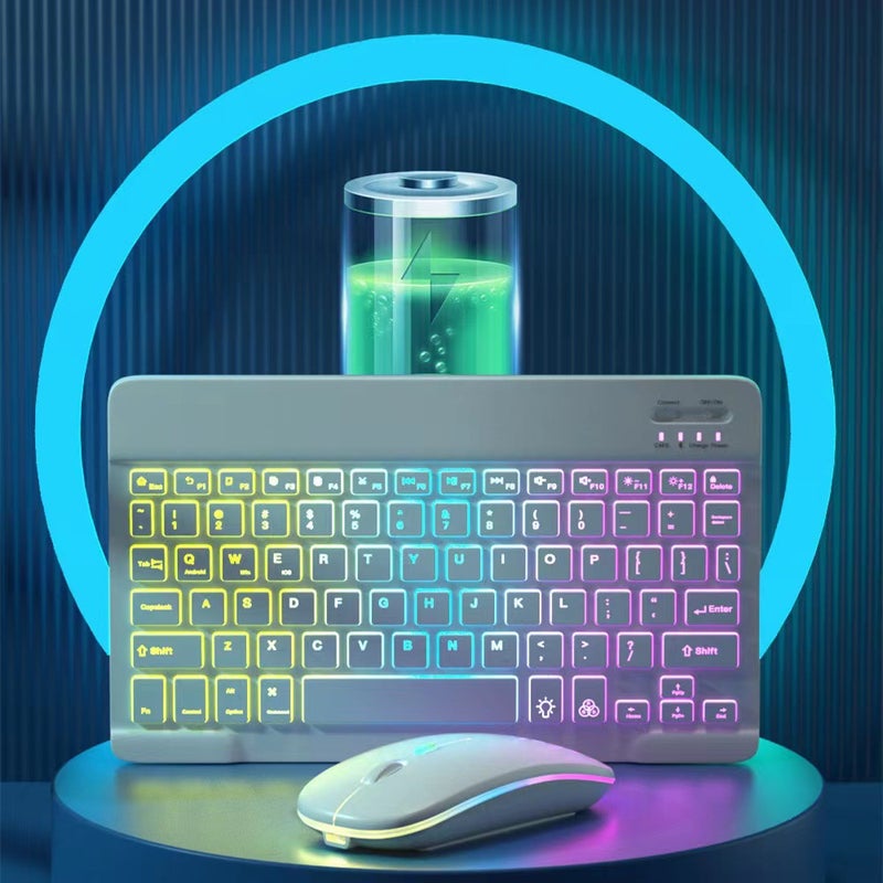 Wireless RGB Backlit Bluetooth Keyboard and Mouse Combo 10 inch gradient backlight keyboard luminous charging mouse-black set