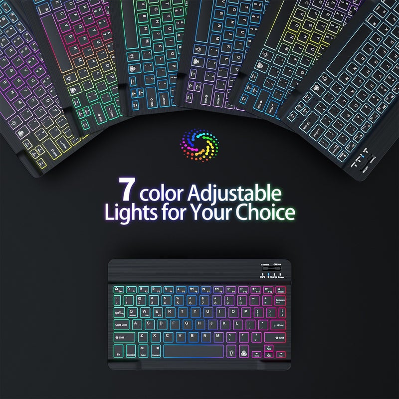 Wireless RGB Backlit Bluetooth Keyboard and Mouse Combo 10 inch gradient backlight keyboard luminous charging mouse-black set