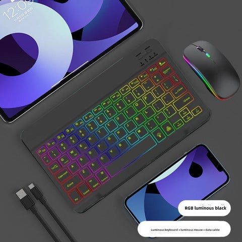 Wireless RGB Backlit Bluetooth Keyboard and Mouse Combo 10 inch gradient backlight keyboard luminous charging mouse-black set