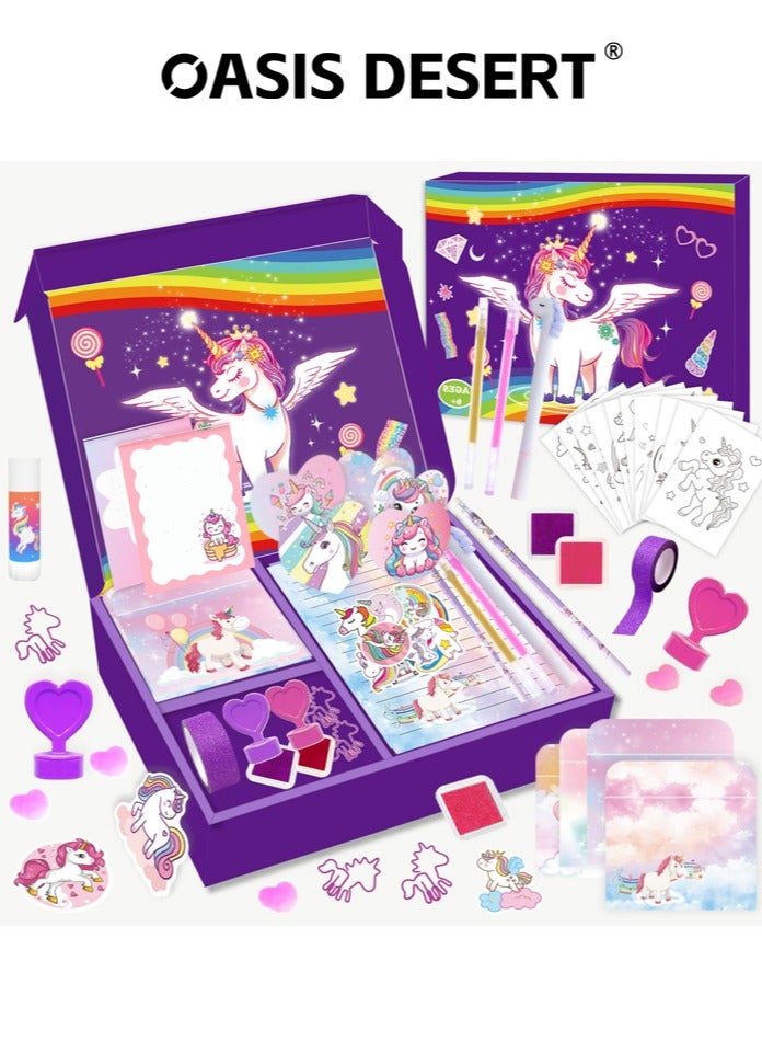 OASIS DESERT Unicorn Purple DIY Diary Set Handbook Girl Birthday Gift Scrapbook - Image 1