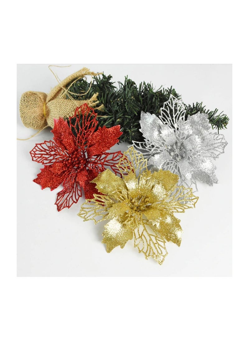 ACLIX 3-Piece Glitter Christmas Hollow Flower Golden 20 x 10 x 20cm Gold/Silver/Red - Image 1