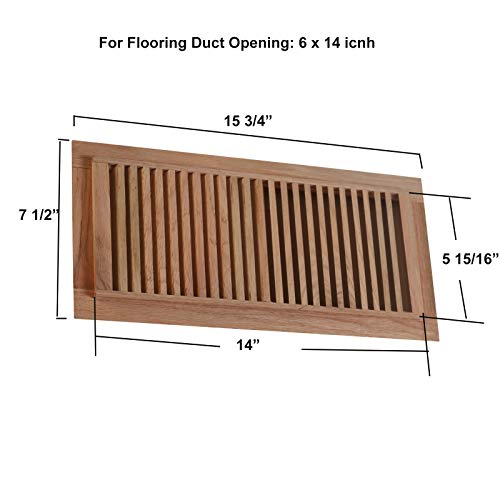 WELLAND 6 Inch x 14 Inch Red Oak Hardwood Vent Floor Register Self Rimming Unfinished - Image 3