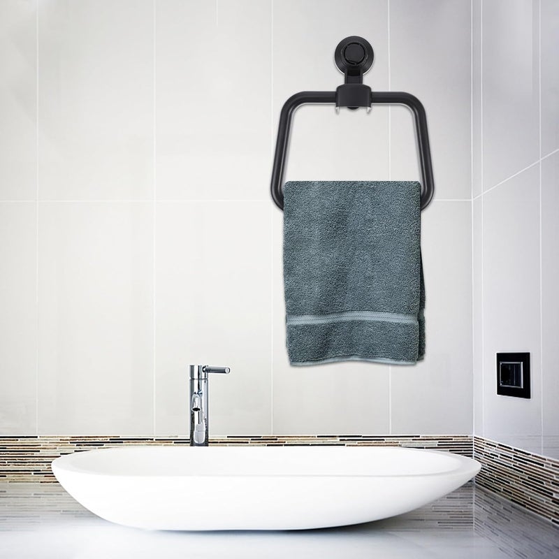 Punch-Free Bathroom Towel Ring Suction Cup Towel Rack Black Multifunctional for Shower and Washroom Use - Image 5