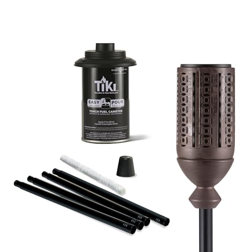 TiKi مشعل تيكي كابوس المعدني - مشعل خارجي بارتفاع 65 بوصة من البرونز للباحات والحدائق والعشب، يشمل فتيلة طويلة الأمد ومطفأة، مشعل تيكي زخرفي مقاوم للعوامل الجوية للحديقة وتنسيق الحدائق - Image 3