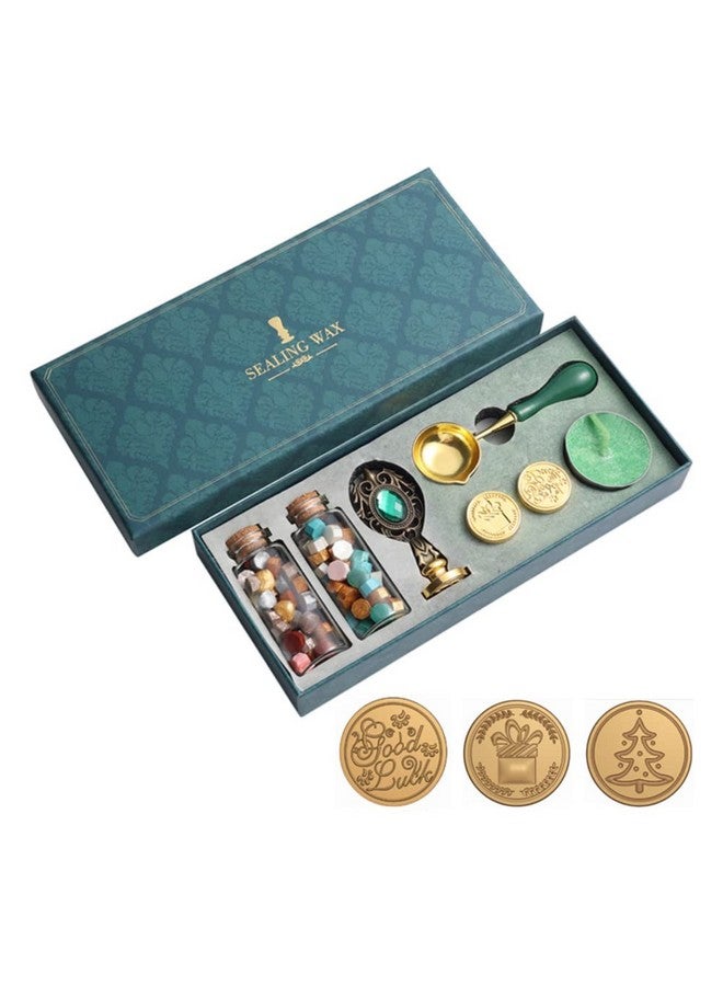 سوبفوكس طقم ختم شمع Supvox®، طقم ختم شمع، طقم ختم شمع، ختم شمع مع حبيبات شمع للختم، شموع، ملعقة تذويب شمع، ختم بمقبض خشبي للحرف اليدوية، صندوق هدايا فاخر - Image 1