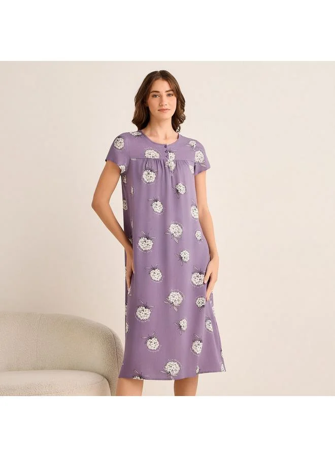 سبلاش فيڤ Midi Night Dress Short Sleeves with Floral Print Viscose
