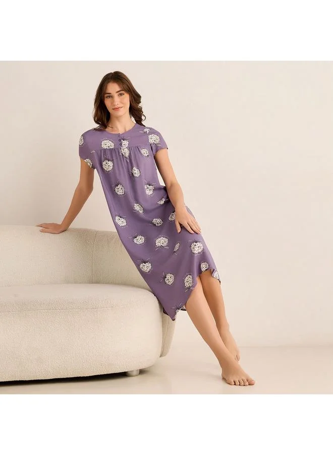 سبلاش فيڤ Midi Night Dress Short Sleeves with Floral Print Viscose