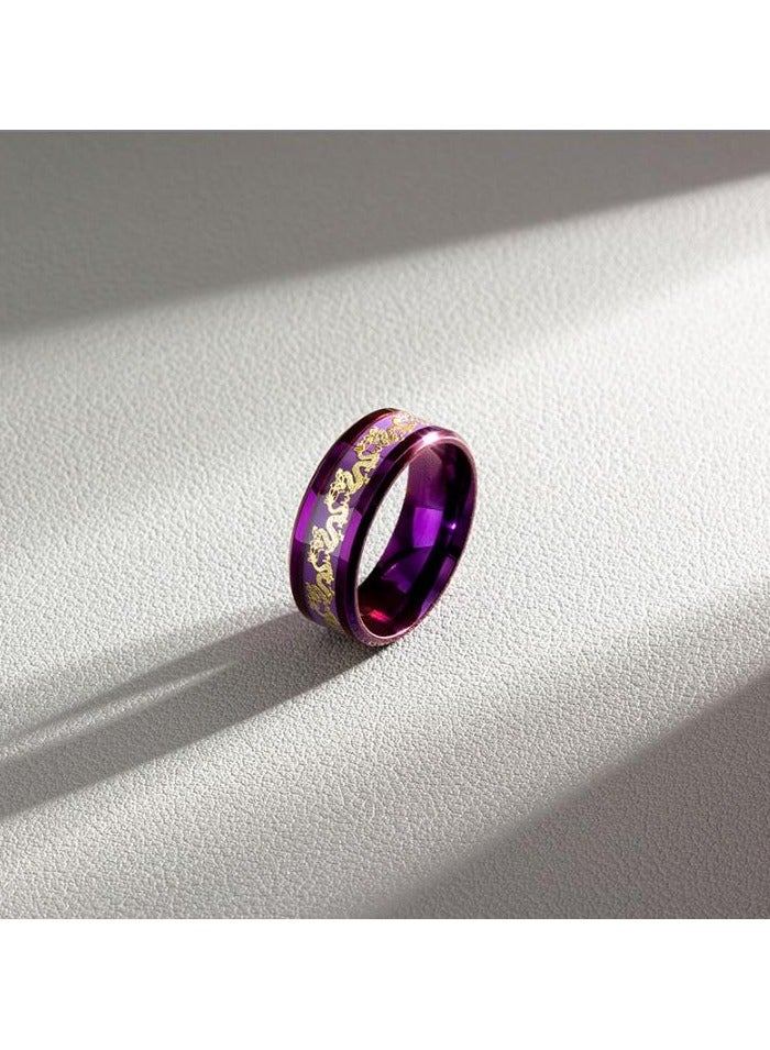 KUYING Inlaid Dragon And Phoenix Pattern Purple Titanium Steel Nine Purple Fire Ring 