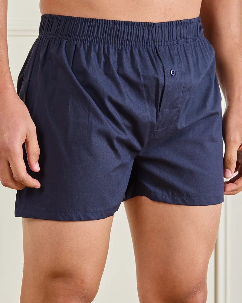 Redtag Men Navy Checkered Boxers Set (Pack of 2)