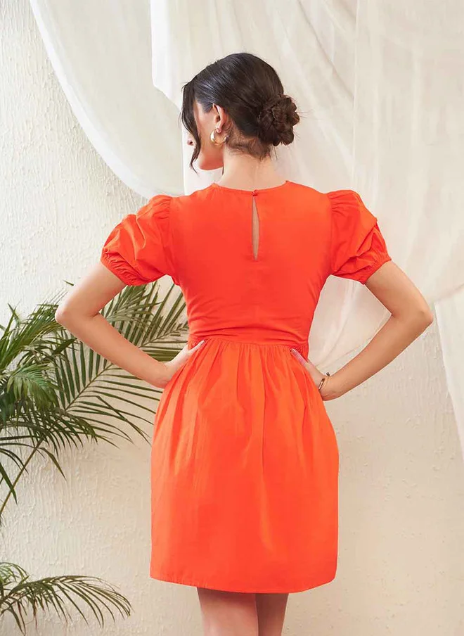Sassafras  Orange Puff Sleeve Fit and Flare Mini Dress for Women for Women | Best Price UAE