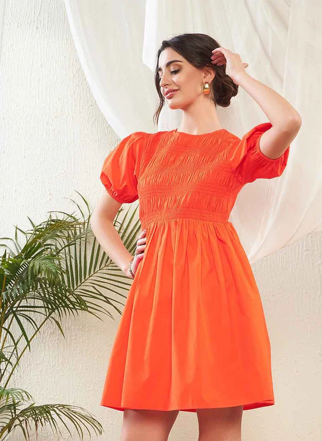 Sassafras  Orange Puff Sleeve Fit and Flare Mini Dress for Women for Women | Best Price UAE