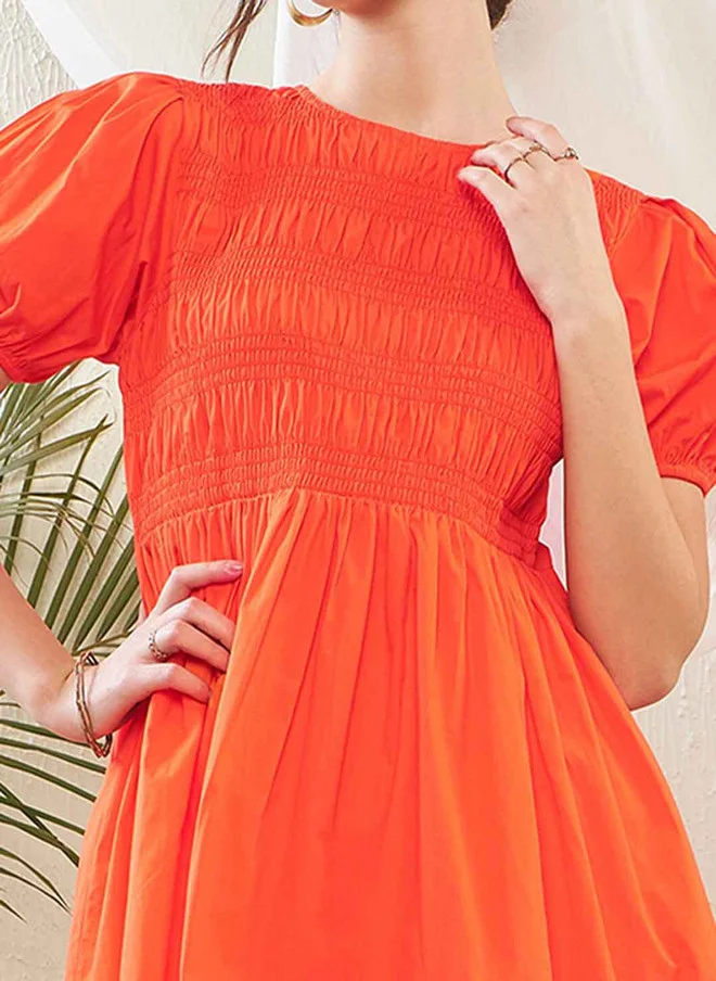 ساسافراس فستان نسائي قصير منفوش بأكمام برتقالية