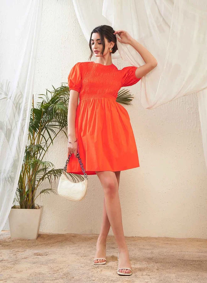 Sassafras  Orange Puff Sleeve Fit and Flare Mini Dress for Women for Women | Best Price UAE