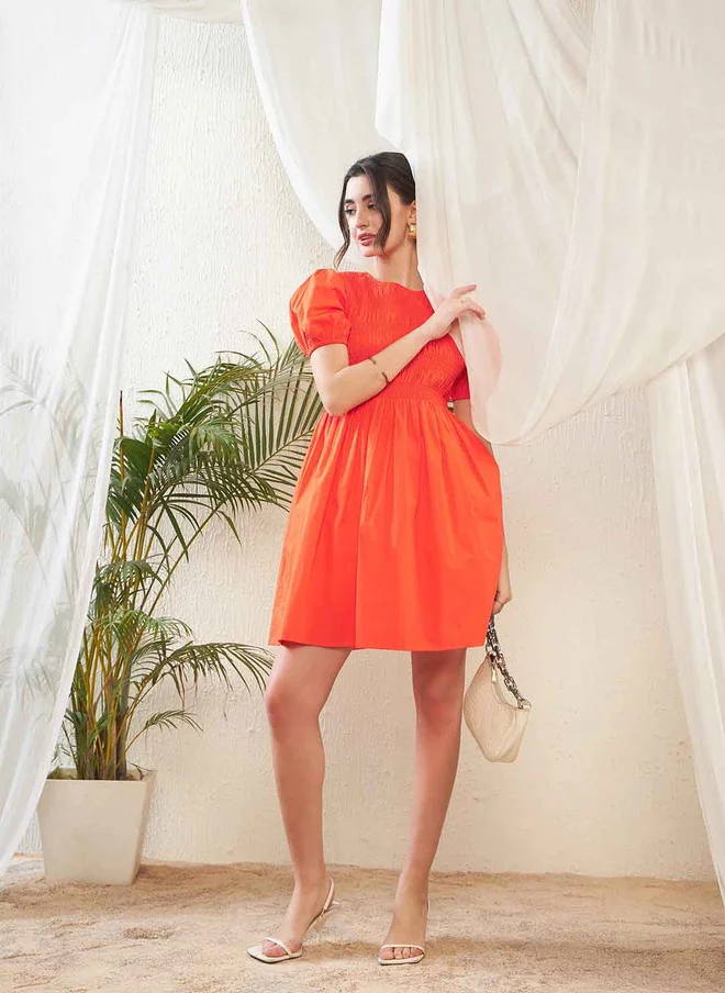 Sassafras  Orange Puff Sleeve Fit and Flare Mini Dress for Women for Women | Best Price UAE