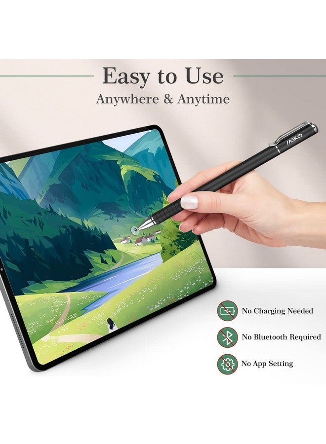 MEKO Universal Stylus,[2 in 1 Precision Series] Disc Stylus Touch Screen Pens for All Capacitive Touch Screens Cell Phones, Tablets, Laptops Bundle with 6 Replacement Tips - (2 Pcs, Black/Black) - Image 4