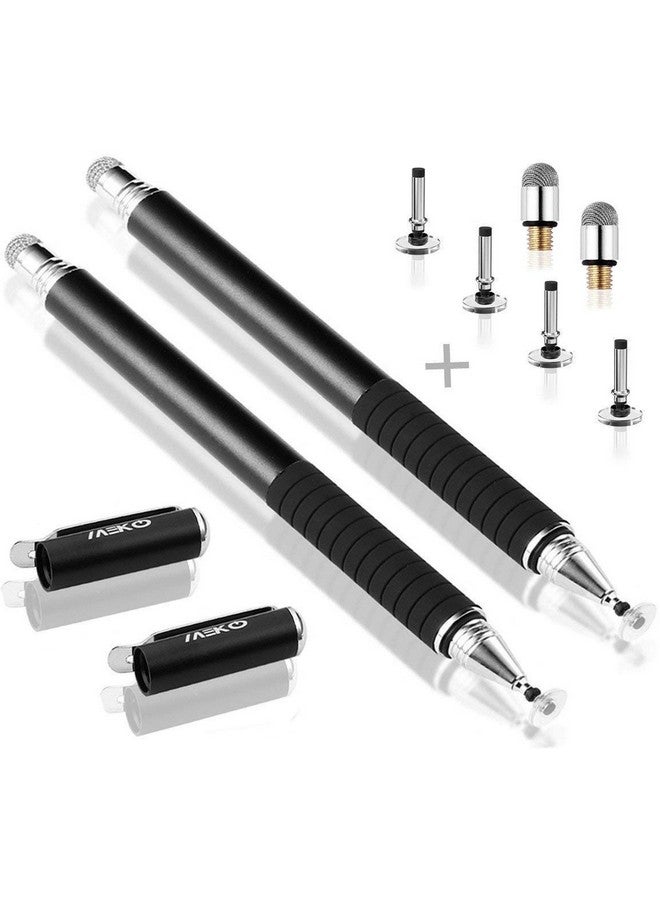 MEKO Universal Stylus,[2 in 1 Precision Series] Disc Stylus Touch Screen Pens for All Capacitive Touch Screens Cell Phones, Tablets, Laptops Bundle with 6 Replacement Tips - (2 Pcs, Black/Black) - Image 1