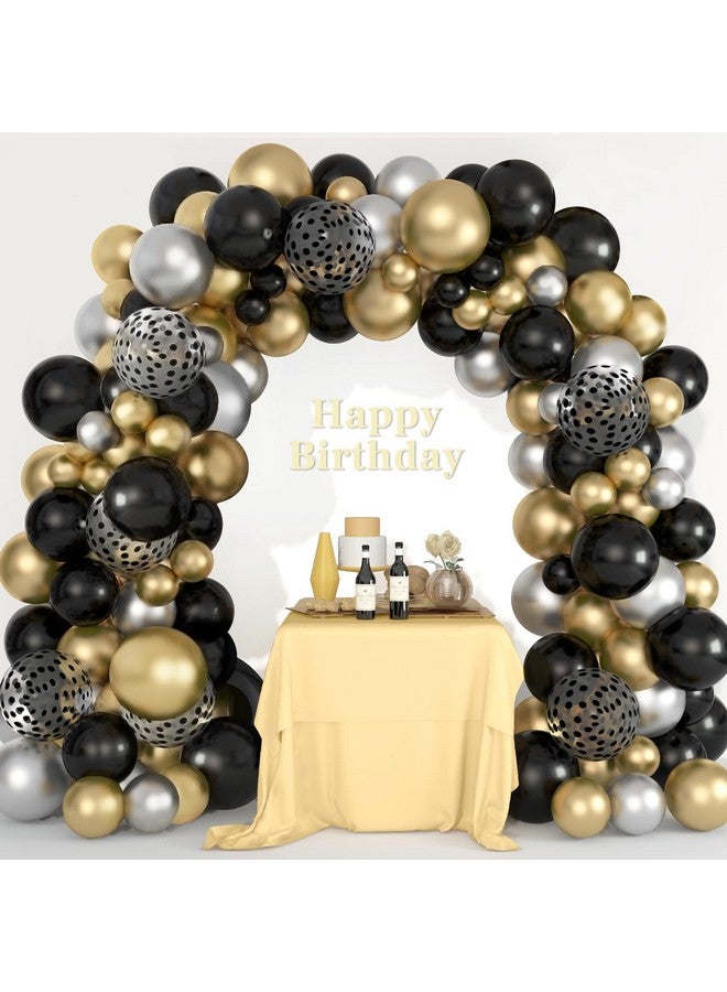 Amandir 144Pcs Black And Gold Balloons Garland Arch Kit, 18''12''5'' Silver Metallic Gold Black Confetti Foil Balloons For Men Graduation Birthday Decorations Black And Gold Party Supplies - Image 1