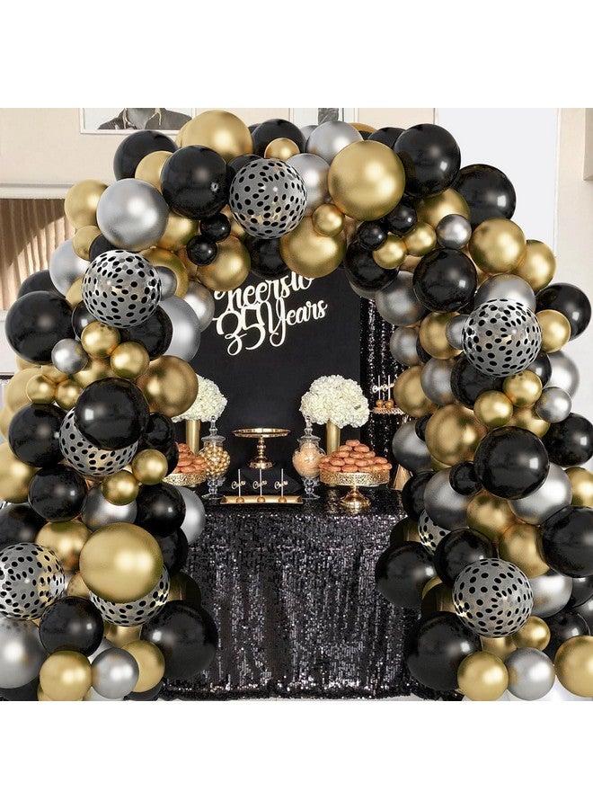 Amandir 144Pcs Black And Gold Balloons Garland Arch Kit, 18''12''5'' Silver Metallic Gold Black Confetti Foil Balloons For Men Graduation Birthday Decorations Black And Gold Party Supplies - Image 4