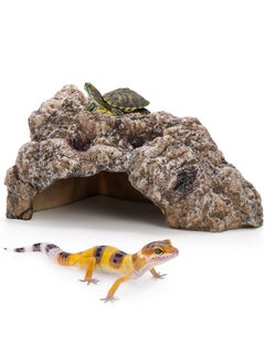 TOPZEA TOPZEA Reptile Hide Cave, Large Resin Bearded Dragon Hideout Caves Rock Snake Turtle Hides, Terrarium Habitat Decor Landscape Ornament for Gecko Lizard Hermit Crab, Amphibian Tank Accessories  - Image 1