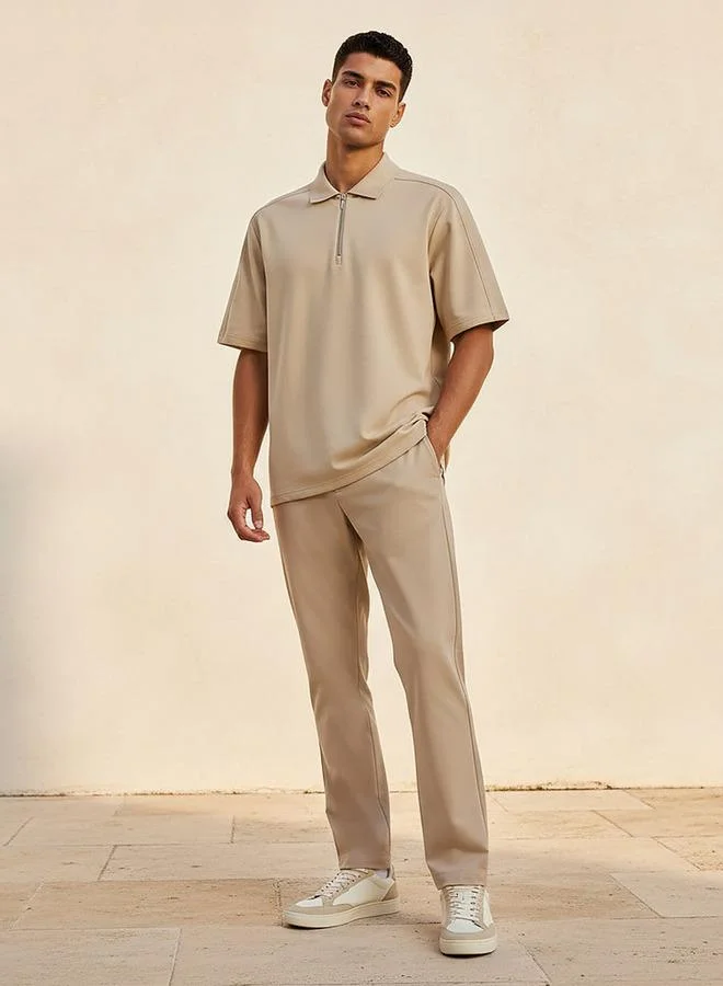Love Pangolin Beige Love Pangolin Men Half Zip Polo T-shirt for Men | Best Price UAE