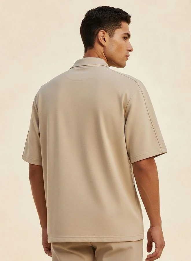 Love Pangolin Beige Love Pangolin Men Half Zip Polo T-shirt for Men | Best Price UAE