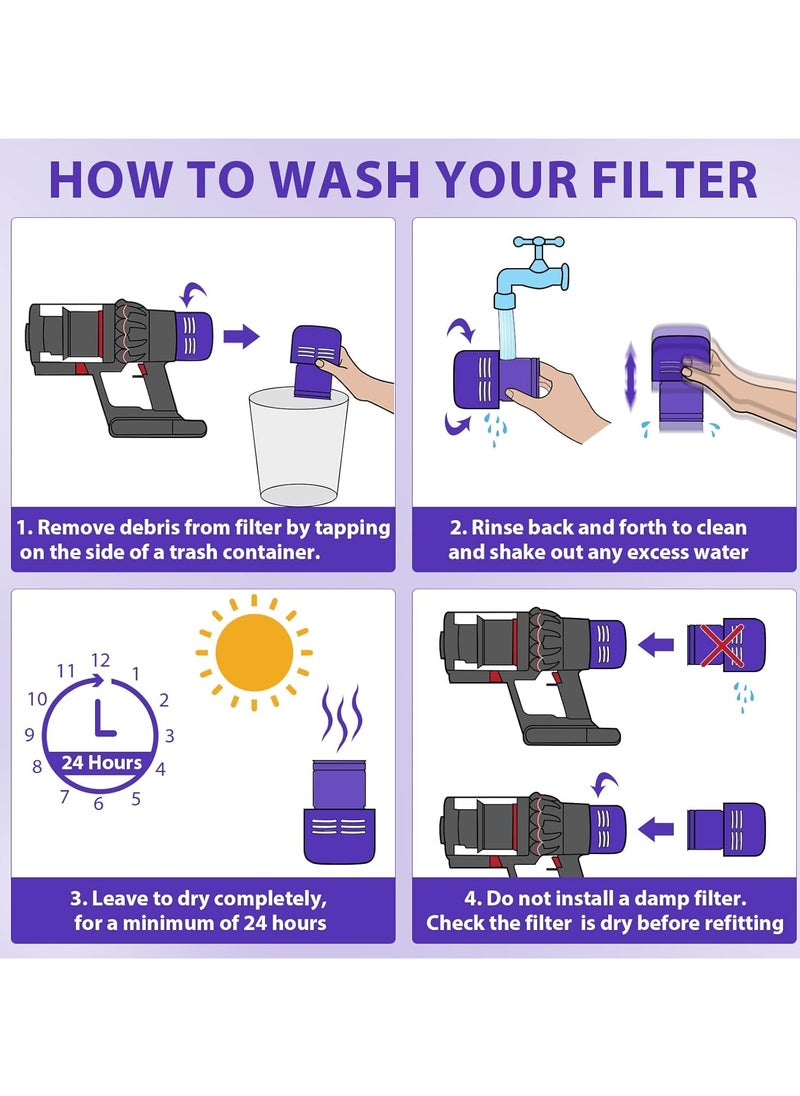 فلتر بديل V11 متوافق مع Dyson V11 Torque Drive وV11 ​​Animal وV11 ​​Complete وV11 ​​Extra وV15 Detect Submarine، عبوة واحدة من الفلتر وفرشاة تنظيف واحدة