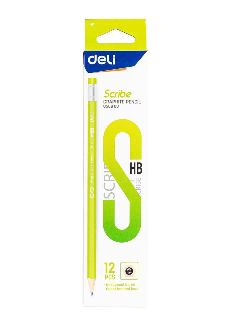 Deli 12-Piece HB Graphite Pencils Green Body