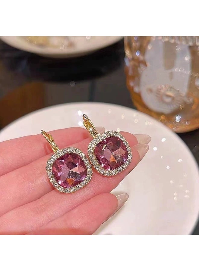 Goolsky أقراط كورية عتيقة مربعة مرصعة بالأحجار الكريمة للنساء - أقراط فاخرة أنيقة بسيطة، مرصعة بأحجار مربعة لامعة، دبابيس فضة S925، مقاومة للتأكسد، هدية للحفلات اليومية - Image 4