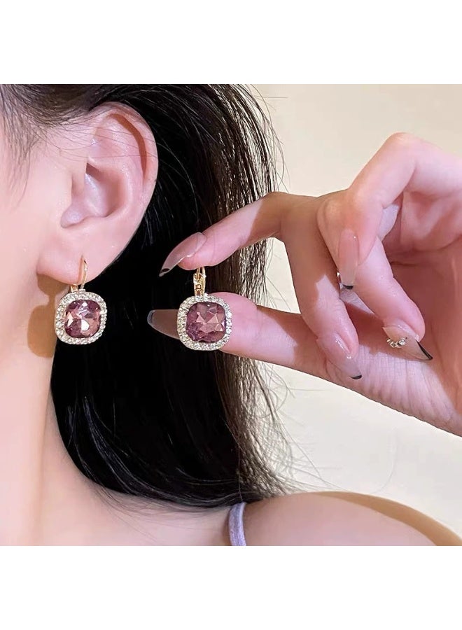 Goolsky أقراط كورية عتيقة مربعة مرصعة بالأحجار الكريمة للنساء - أقراط فاخرة أنيقة بسيطة، مرصعة بأحجار مربعة لامعة، دبابيس فضة S925، مقاومة للتأكسد، هدية للحفلات اليومية - Image 1