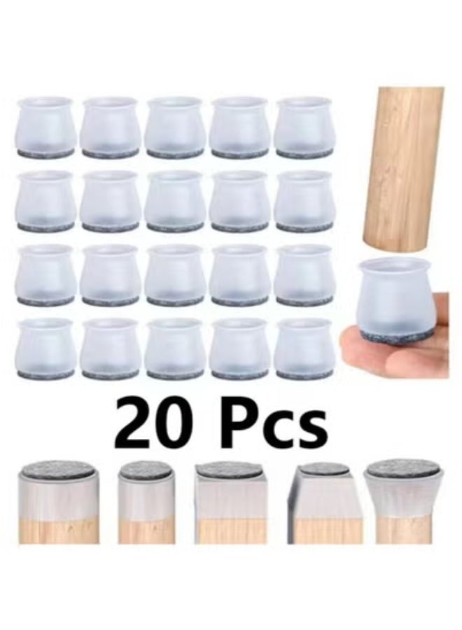 20 PCS Chair Leg Floor Silicone Protective Cover Set Transparent Reduces Noise - Image 1