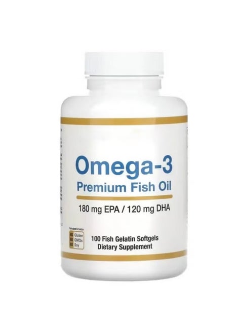 Premium Omega-3 Fish Oil Concentrated Formula with EPA and DHA for Optimal Lipid Profile and Immune Support - Gluten-Free, Non-GMO - 100 Fish Gelatin Softgels