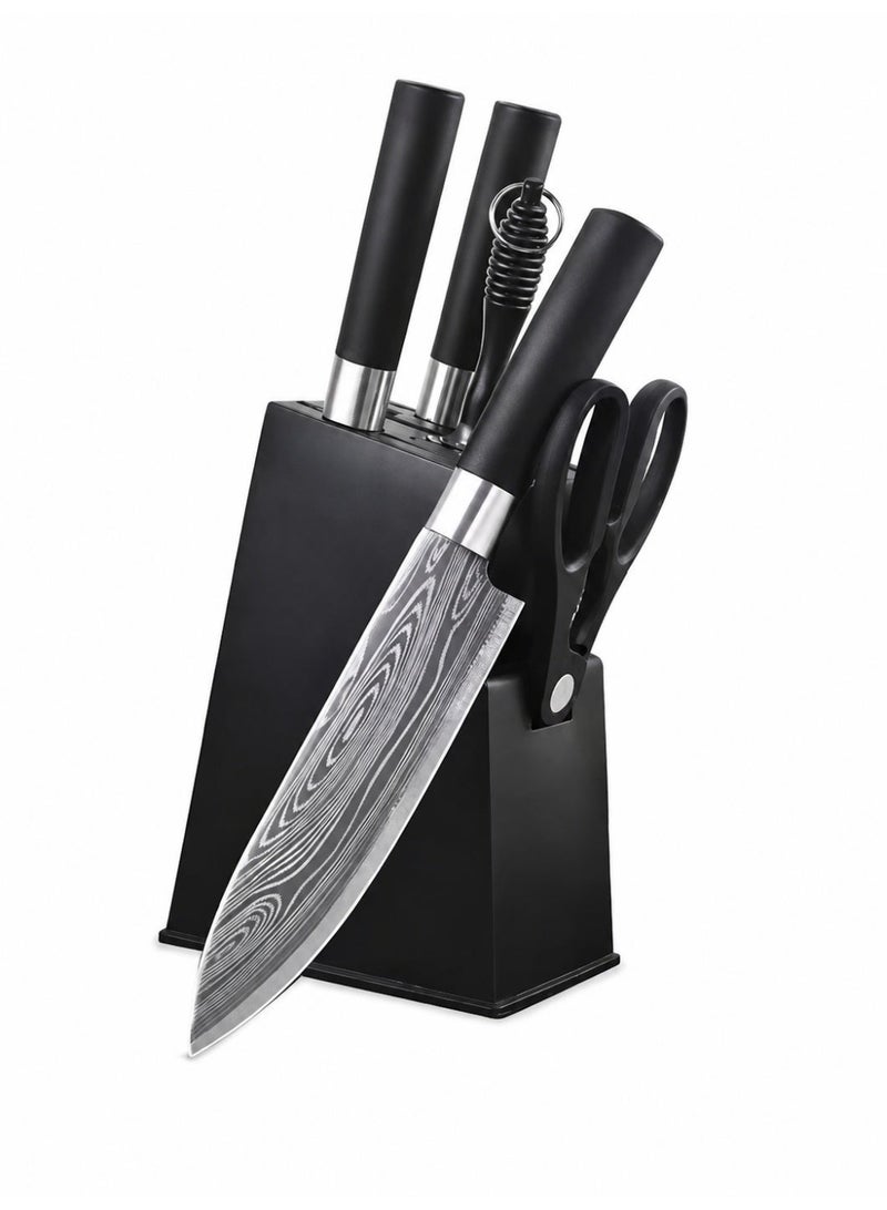 Five-piece Thickened Cutlery Set with Block, comprising a thickened boning knife, thickened slicing knife, sharp chef's knife, kitchen shears and sharpening rod. Blades are smooth with no burrs, while the satin-finish handles offer comfortable, non-slip grip. Suitable for kitchen and similar settings. - Image 2