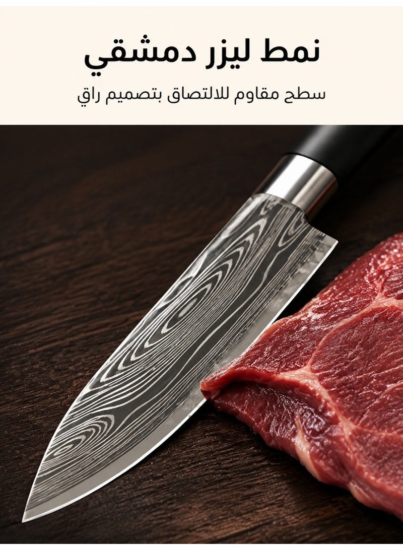 Five-piece Thickened Cutlery Set with Block, comprising a thickened boning knife, thickened slicing knife, sharp chef's knife, kitchen shears and sharpening rod. Blades are smooth with no burrs, while the satin-finish handles offer comfortable, non-slip grip. Suitable for kitchen and similar settings. - Image 5