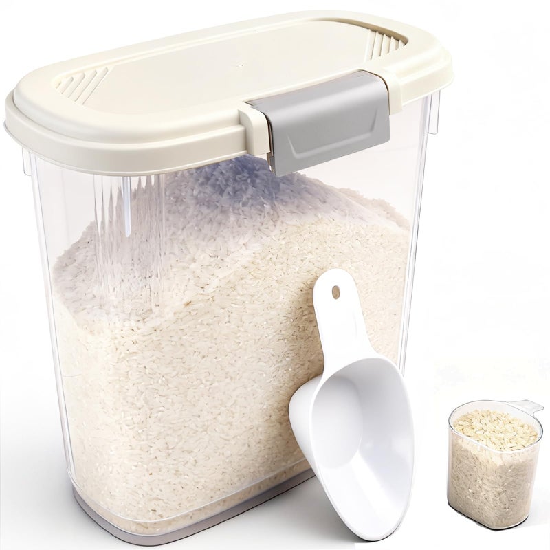 WBKTOOL Large Rice Storage Container 15-20 Lbs, Tall Flour Container with Scoop + Cup - Slim Dry Food Storage Bin for Cereal, Sugar, Beans, Pet Dog Cat Food Container - Kitchen and Pantry Storage Organization - Image 1