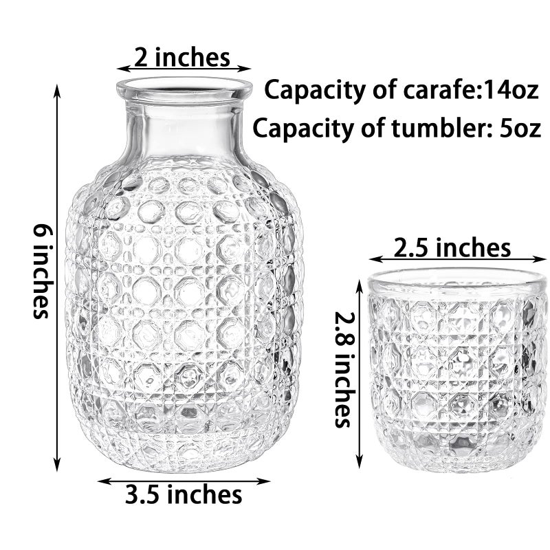Coloch 2 Sets Vintage Bedside Water Carafe Set With Tumbler, 4 Pcs 14Oz Clear Glass Mouthwash Bottle Nightstand Carafe and Glass for Handy Midnight Drink Set for Water, Juice, Kitchen, Bedroom - Image 2