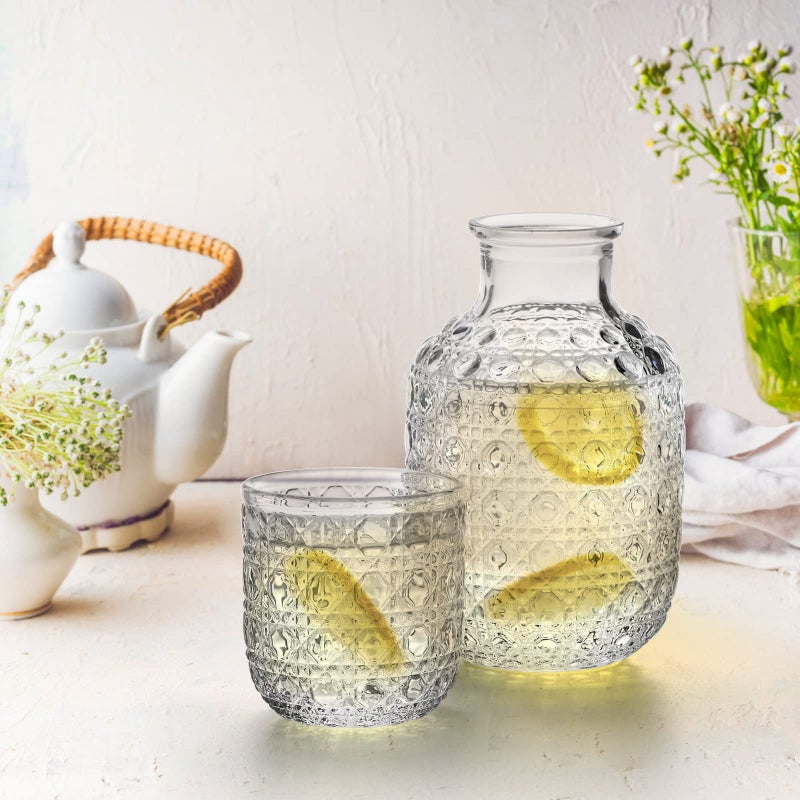 Coloch 2 Sets Vintage Bedside Water Carafe Set With Tumbler, 4 Pcs 14Oz Clear Glass Mouthwash Bottle Nightstand Carafe and Glass for Handy Midnight Drink Set for Water, Juice, Kitchen, Bedroom - Image 5